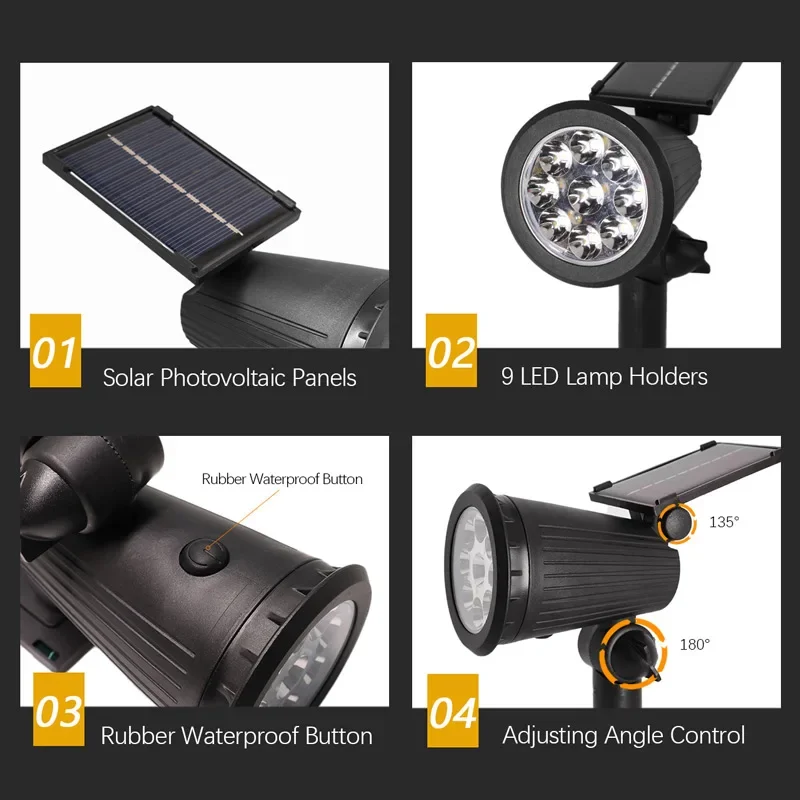 9 LED Solar Spotlights Outdoor - Solar Garden Spotlight Rgb ulasan dan harga