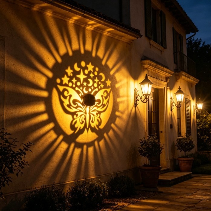 Solar Mandala Butterfly Projec - Solar Wall Light Fence Lamp ulasan dan harga
