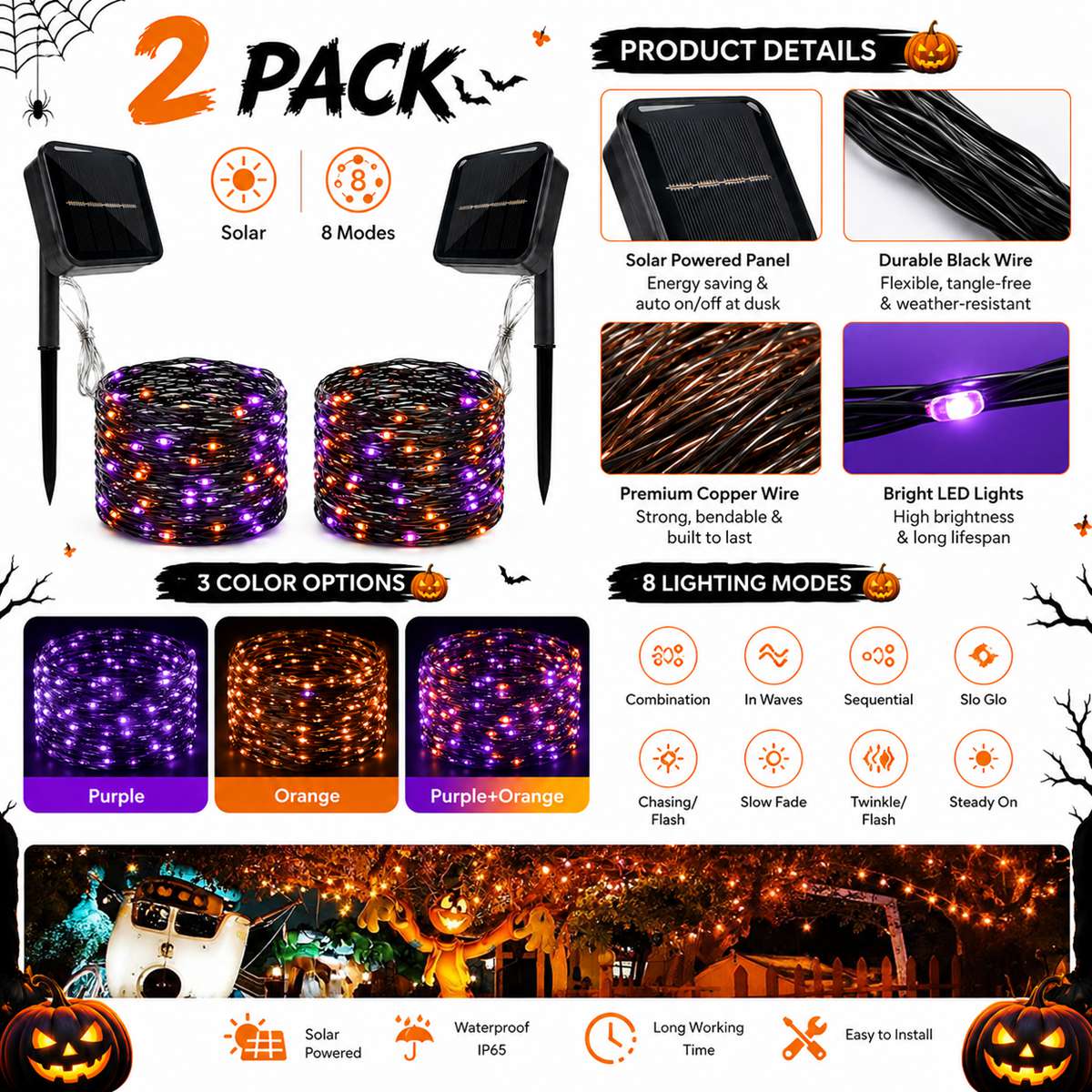 2 Pack Halloween Solar Powered - Solar Pathway Lights 8 Pack ulasan dan harga